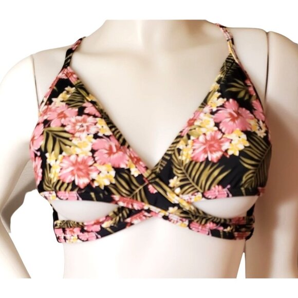 Cabana Del Sol Lg Bikini Top X Marks the Spot Wrap Hibiscus Tropical Swimwear - Picture 11 of 11